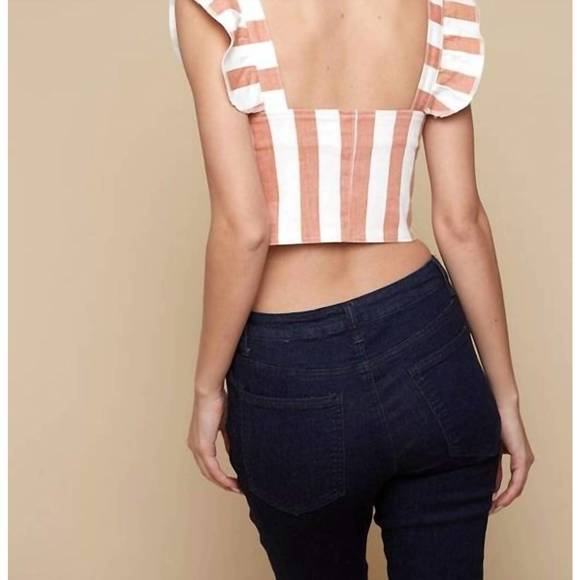 NEW SAINTS & HEARTS striped ruffle shoulder tank with back zipper in cream - Picture 4 of 5